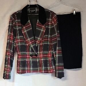 Counterparts Plaid Blazer w/velvet collar and velvet Skirt Set